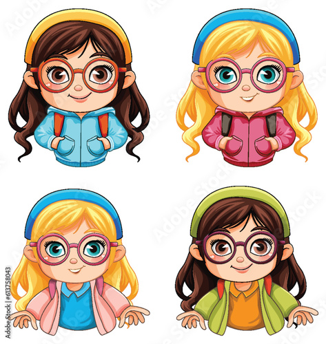 Cute nerdy girl cartoon character