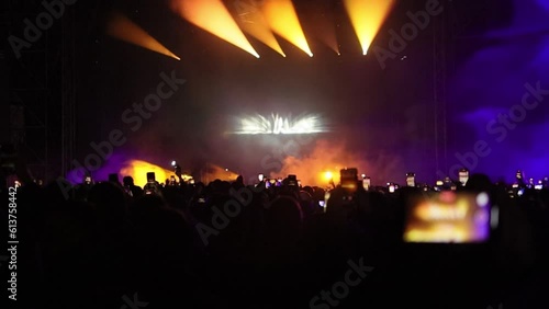 Beautiful golden lightshow on stage before artist performance