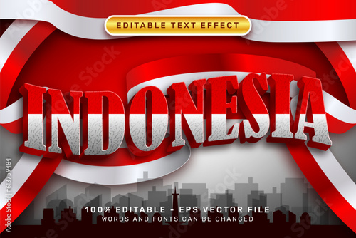 indonesia 3d text effect and editable text effect with Indonesian red and white flag photo