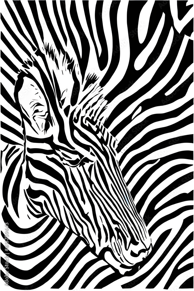 A black and white image of an abstract zebra set against a zebra stripe pattern. (AI-generated fictional illustration)
A black and white image of an abstract zebra set against a zebra stripe pattern. (AI-generated fictional illustration)