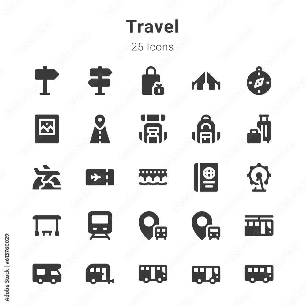 25 icons collection on travel and related topic 25 icons collection on travel and related topic