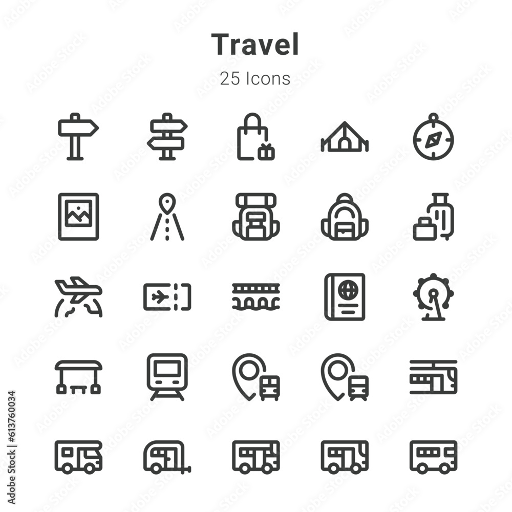 25 icons collection on travel and related topic 25 icons collection on travel and related topic