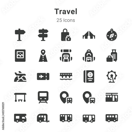25 icons collection on travel and related topic
