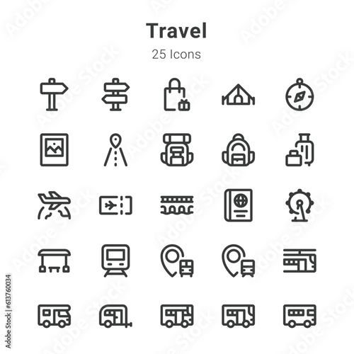 25 icons collection on travel and related topic