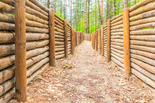 Reconstructed trenches of the Socond World War in the Węgielnik-Skałki park in the Piwniczna-Zdrój health resort in Beskid Sądecki, Poland