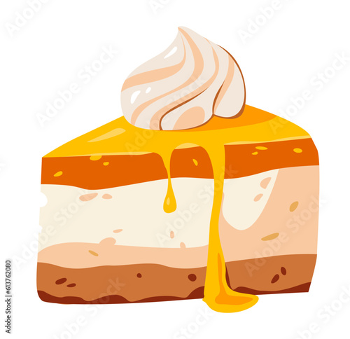 A piece of sponge cake. Vector illustration of a sweet dessert. Homemade cakes.