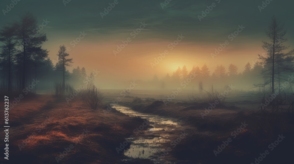 landscape sunrise in nature in a realistic style Generative AI