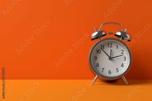 Alarm clock orange background. Generate Ai