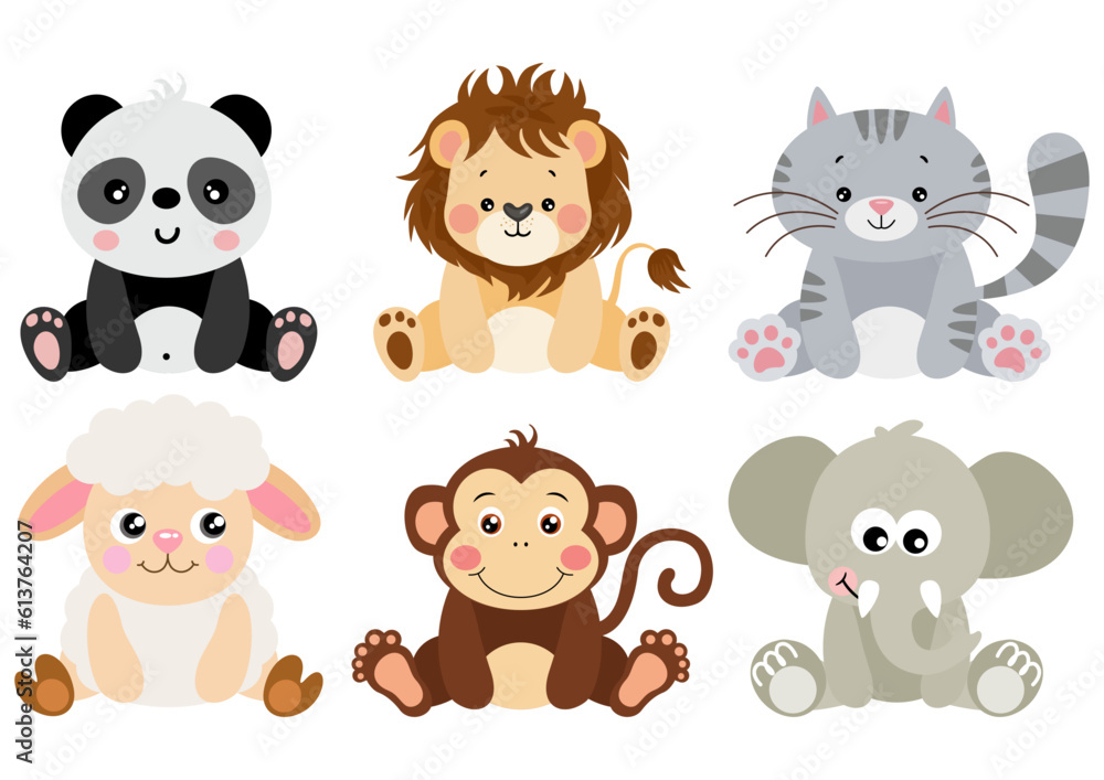 Set of digital elements with cute animals Set of digital elements with cute animals