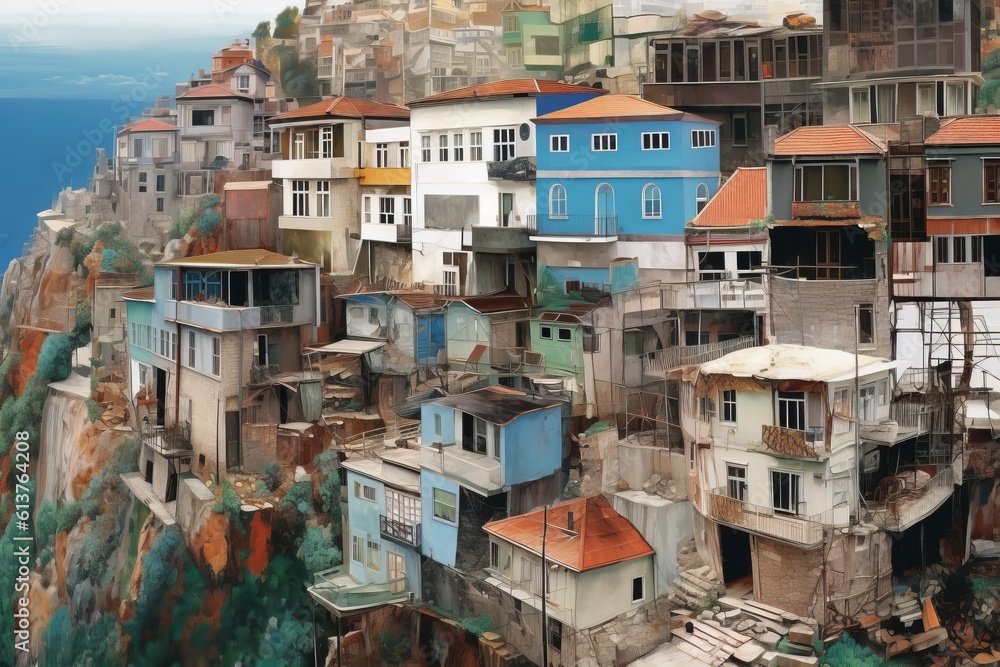 Colorful houses on the cliff in the city of vietnam