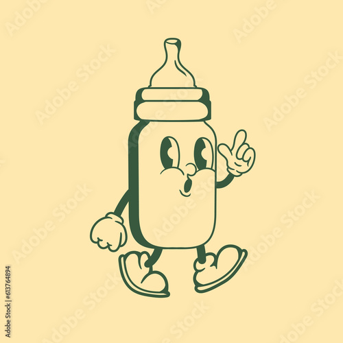 Vintage character design of baby bottles