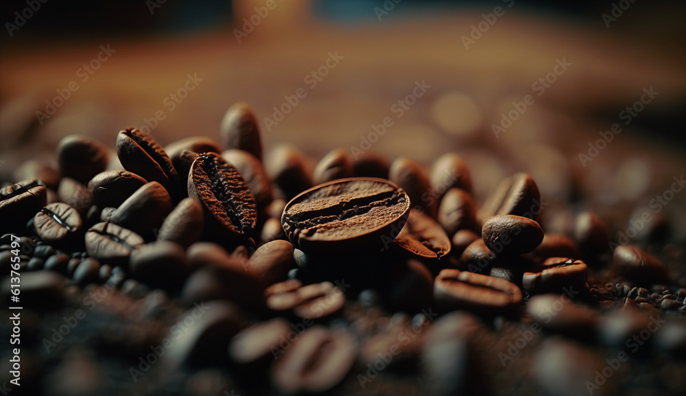 Fototapeta premium Close Up of Roasted Coffee Bean, Generative AI
