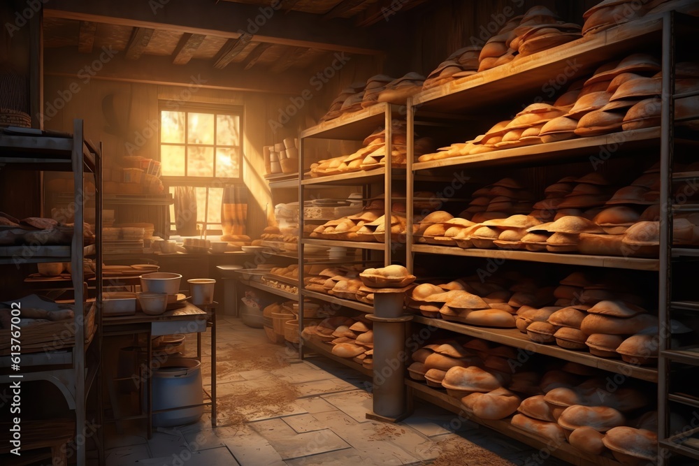 A bakers oven in a bustling baker. generative AI