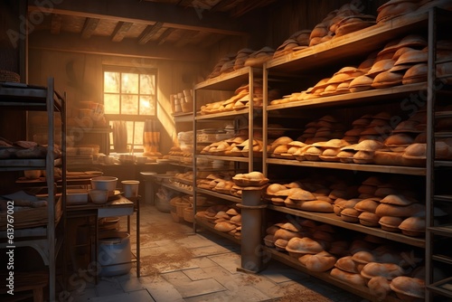 A bakers oven in a bustling baker. generative AI