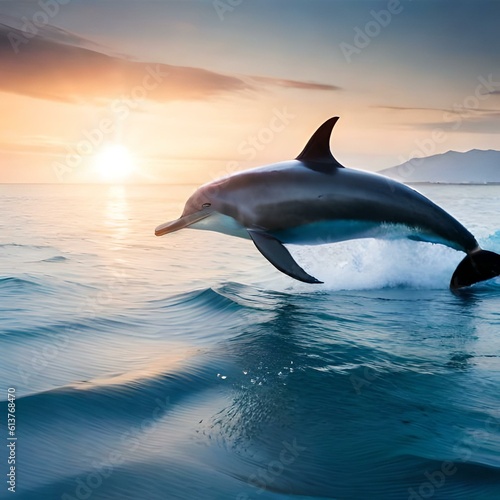 Dolphin jumping out of the water. Generative AI