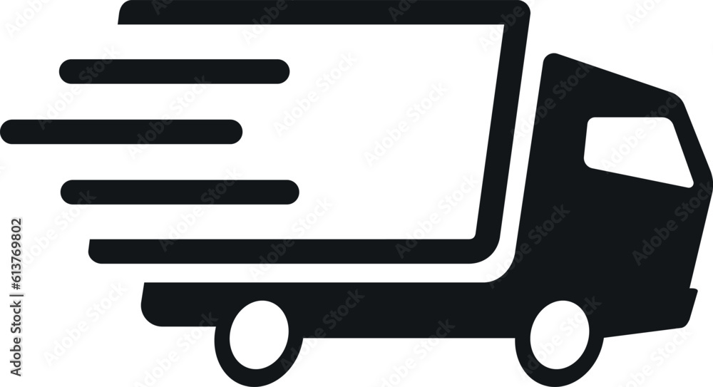 Fast delivery moving shipping black monochrome icon speed racing truck line art badge vector Fast delivery moving shipping black monochrome icon speed racing truck line art badge vector