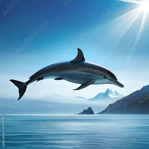 Dolphins in the sea. Generative AI © Rianah