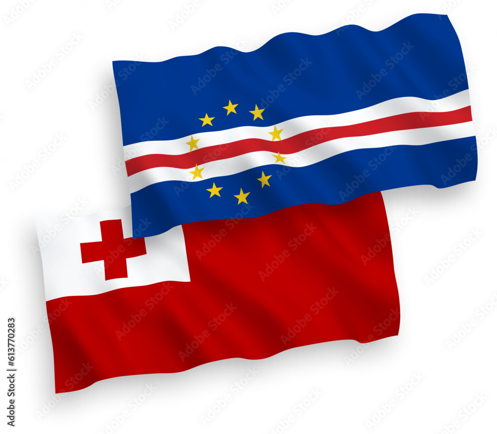 Flags of Kingdom of Tonga and Republic of Cabo Verde on a white background