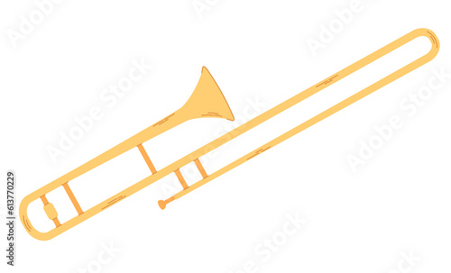 Trombone flat cartoon illustration isolated on white background.