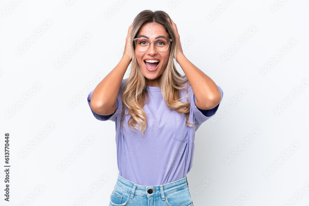 Young Uruguayan woman isolated on white background with surprise expression Young Uruguayan woman isolated on white background with surprise expression