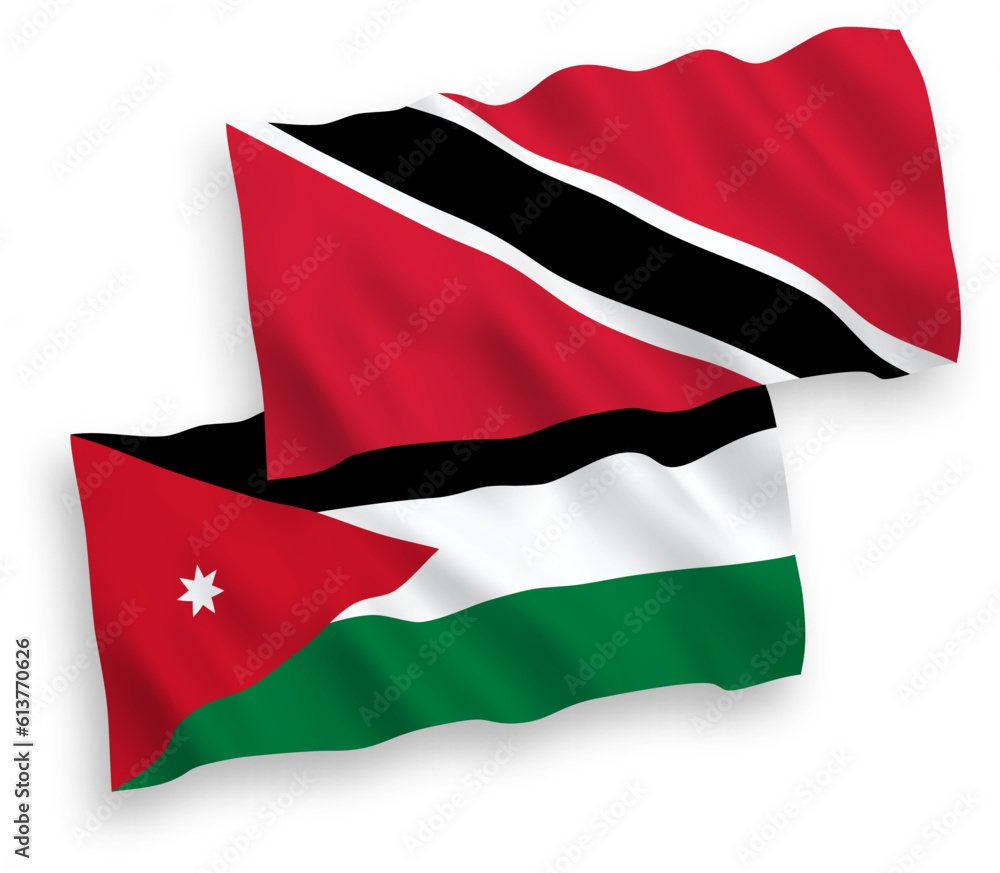 Flags of Republic of Trinidad and Tobago and Hashemite Kingdom of Jordan on a white background Flags of Republic of Trinidad and Tobago and Hashemite Kingdom of Jordan on a white background