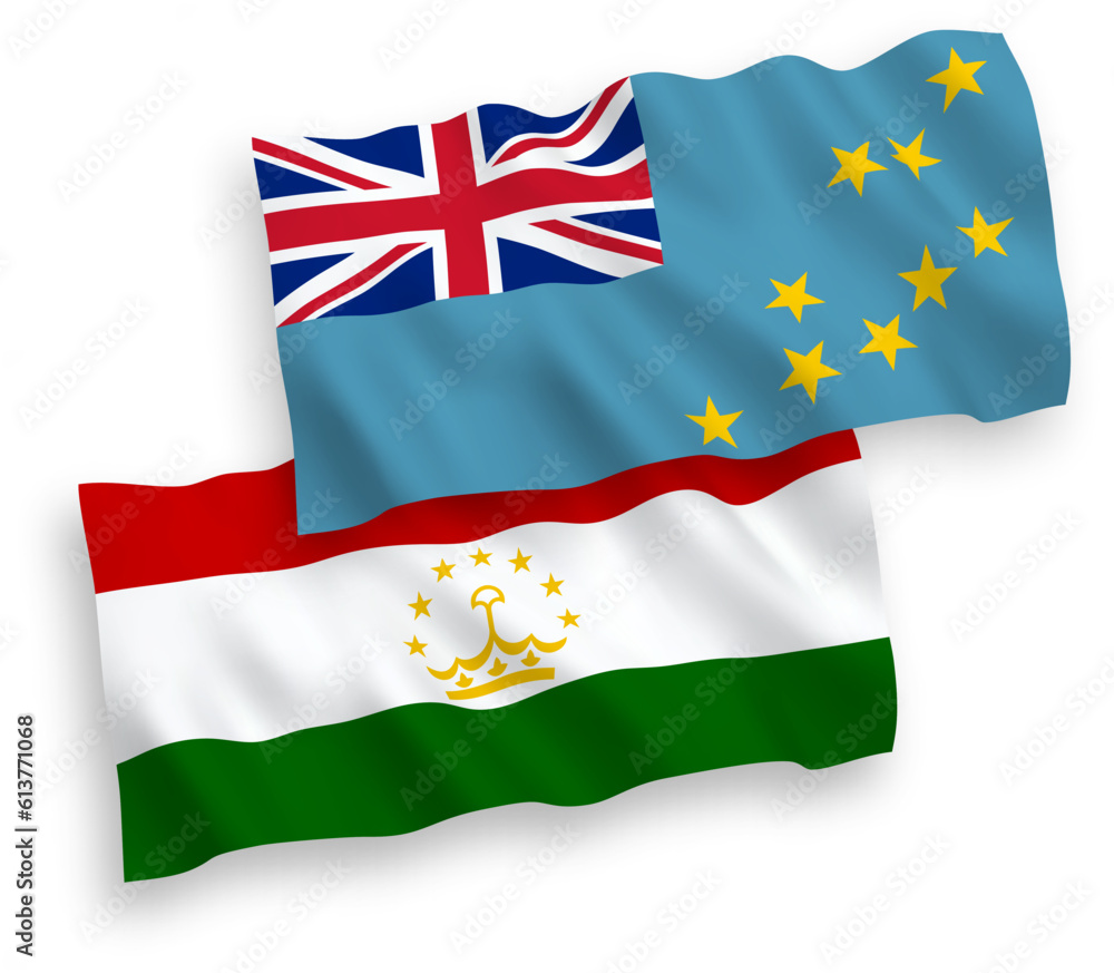 Flags of Tuvalu and Tajikistan on a white background Flags of Tuvalu and Tajikistan on a white background