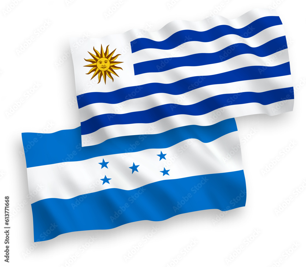 Obraz premium Flags of Oriental Republic of Uruguay and Honduras on a white background