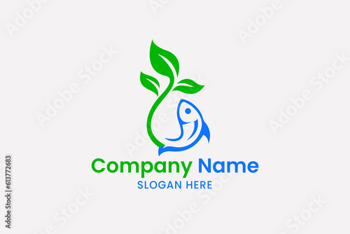 logo icon fish with leaf aquaculture stock vector