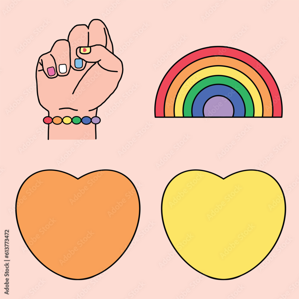 cute hand drawn pride month vector elements collection