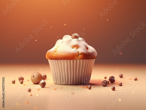 cupcake all'arancia su sfondo arancione, mini muffin all'arancia, illustrazione 3d  photo