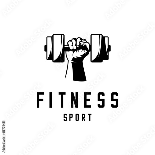 barbell and hand silhouette vector design, fitness sport vector