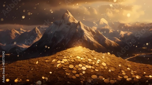 panorama, high, scotland, outdoors, rock, gold coins, gold, jewelry, treasure, snow, mountain