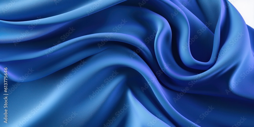 Obraz premium Blue dynamic silk scarf movement, floating fabric background, 3d illustration Generative AI.