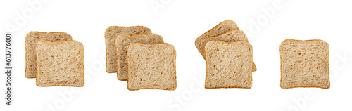 Whole Grain Healthy Sandwich Bread Square Slices Isolated, Supermarket Bread for Toasts, Soft Pieces