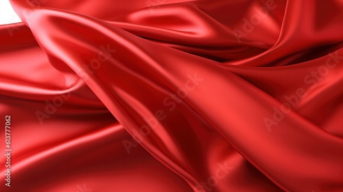 Red satin or silk fabric as background. Generative AI.