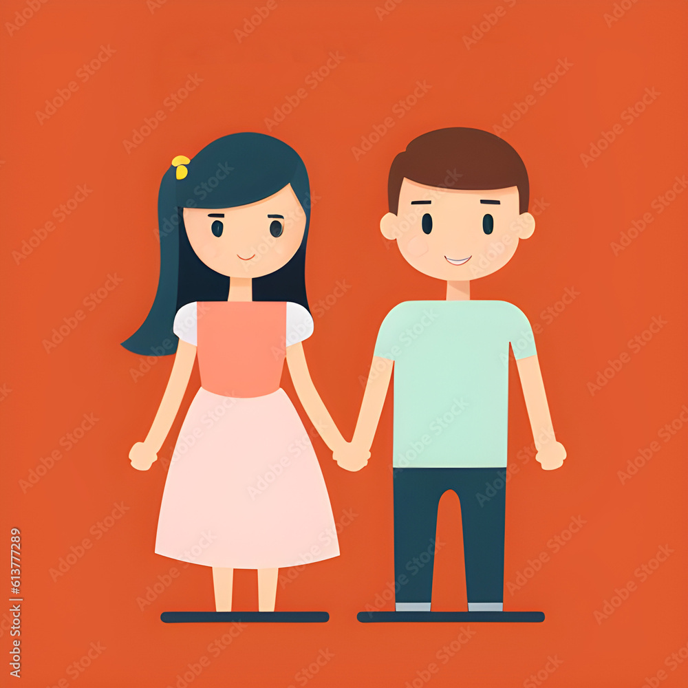 flat illustration of couple in love. The concept of love and relationships. generative AI flat illustration of couple in love. The concept of love and relationships. generative AI