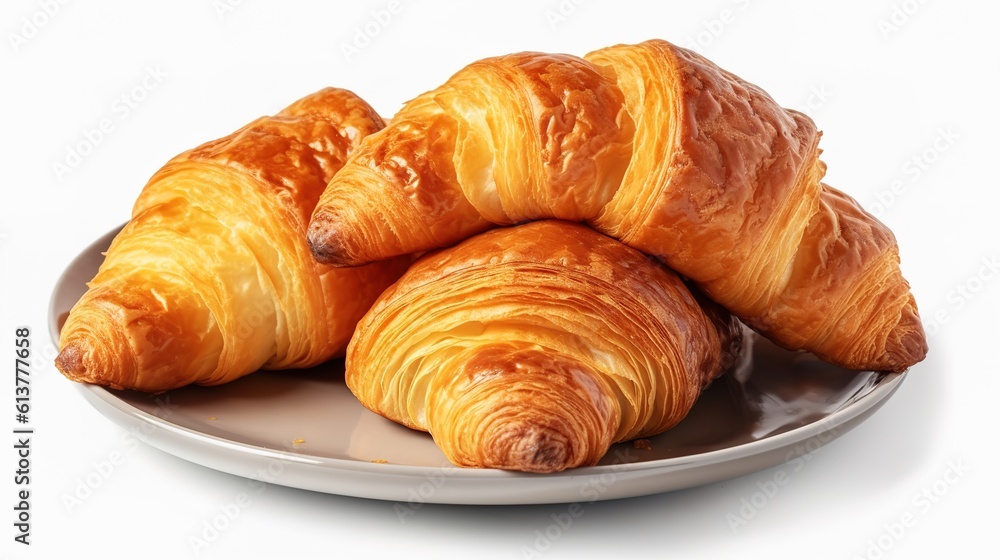 Sweet croissants on a plate. AI generated. 
