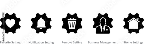 A set of 5 Contact icons as favorite setting, notification setting, remove setting