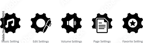 A set of 5 Contact icons as music setting, edit settings, volume settings