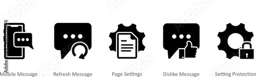 A set of 5 Contact icons as mobile message, refresh message, page settings