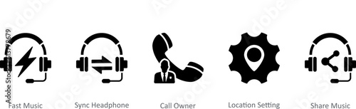 A set of 5 Contact icons as fast music, sync headphone, call owner