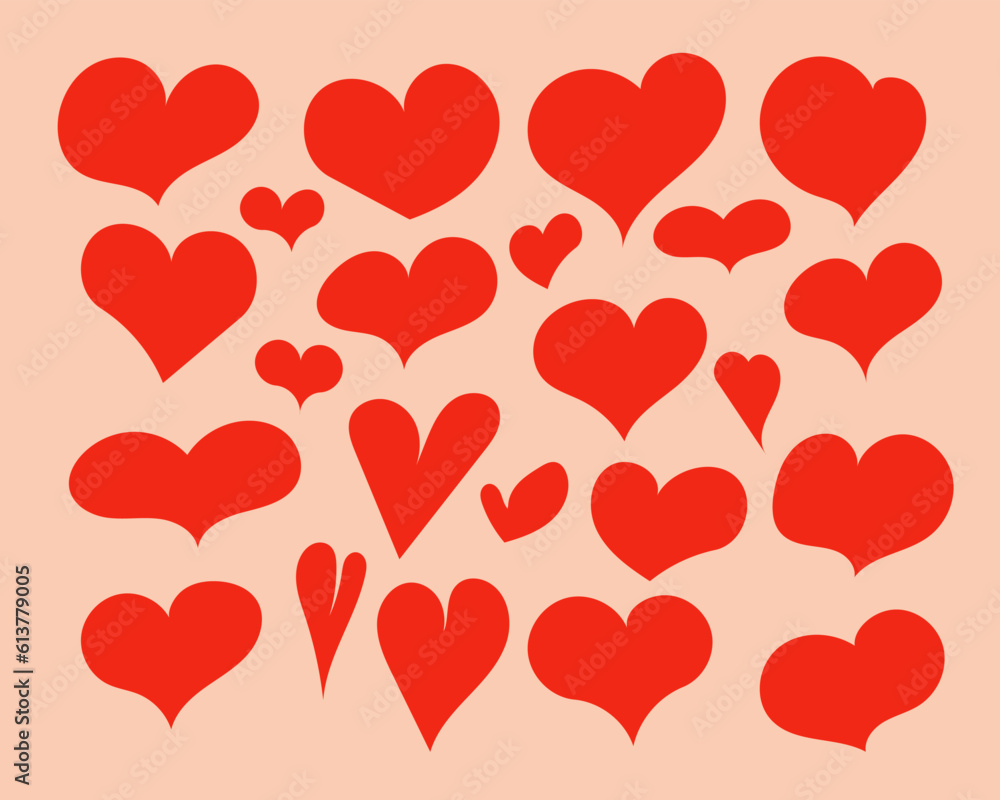 Vector flat isolated red hearts collection. Elements imperfect forms. Unique illustration foe St Valentines day Vector flat isolated red hearts collection. Elements imperfect forms. Unique illustration foe St Valentines day