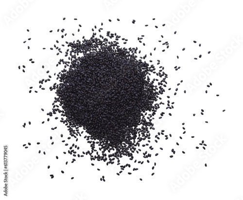 Pile of organic black sesame seeds isolated  transparent png
