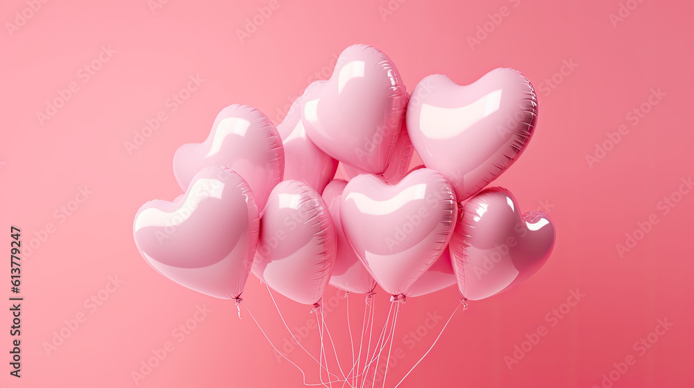 Valentines day bunch of heart shaped balloons. Generative ai 