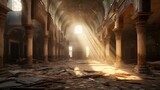 Sunlight filters through cracked ceilings. Casting ethereal rays upon the forgotten remnants of a lost era. Generative AI