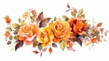Watercolor vector autumn banner with roses and leaves isolated on white background Generative AI