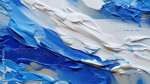 Abstract background of vivid blue and white color mixing with different tints creating uneven surface Generative AI