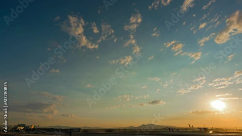 Sunrise Spectacle: Ground and Air Traffic at Las Vegas Airport in Breathtaking 4K Time Lapse