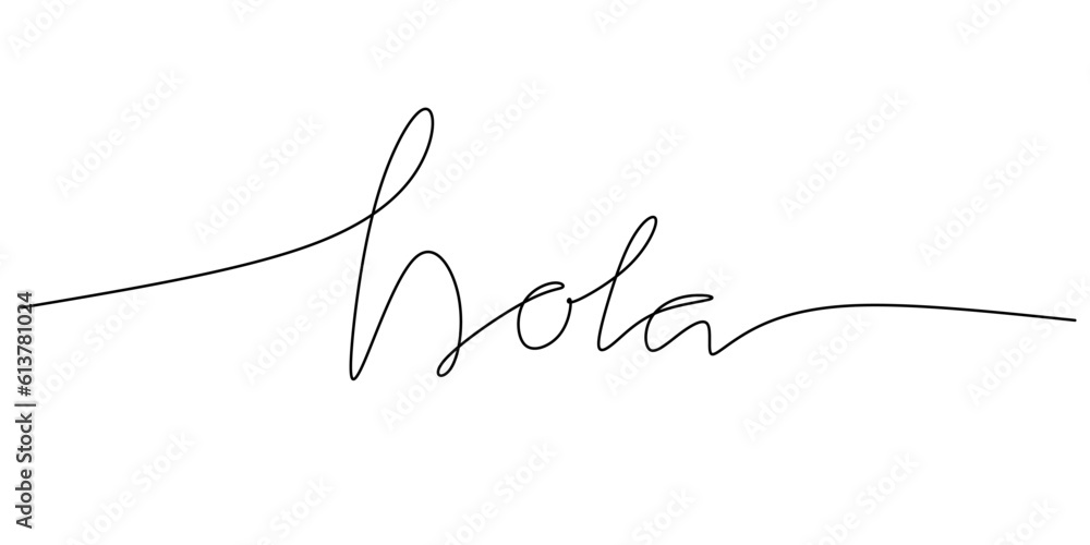 One continuous line drawing typography line art of hola word writing isolated on white background. One continuous line drawing typography line art of hola word writing isolated on white background.