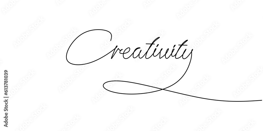 One continuous line drawing typography line art of creativity word writing isolated on white background. One continuous line drawing typography line art of creativity word writing isolated on white background.